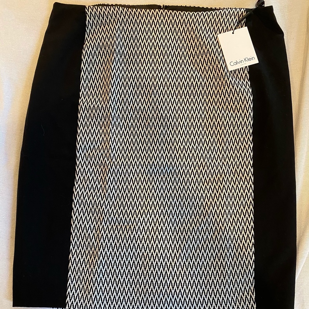 Calvin Klein Chevron black white pencil skirt 14